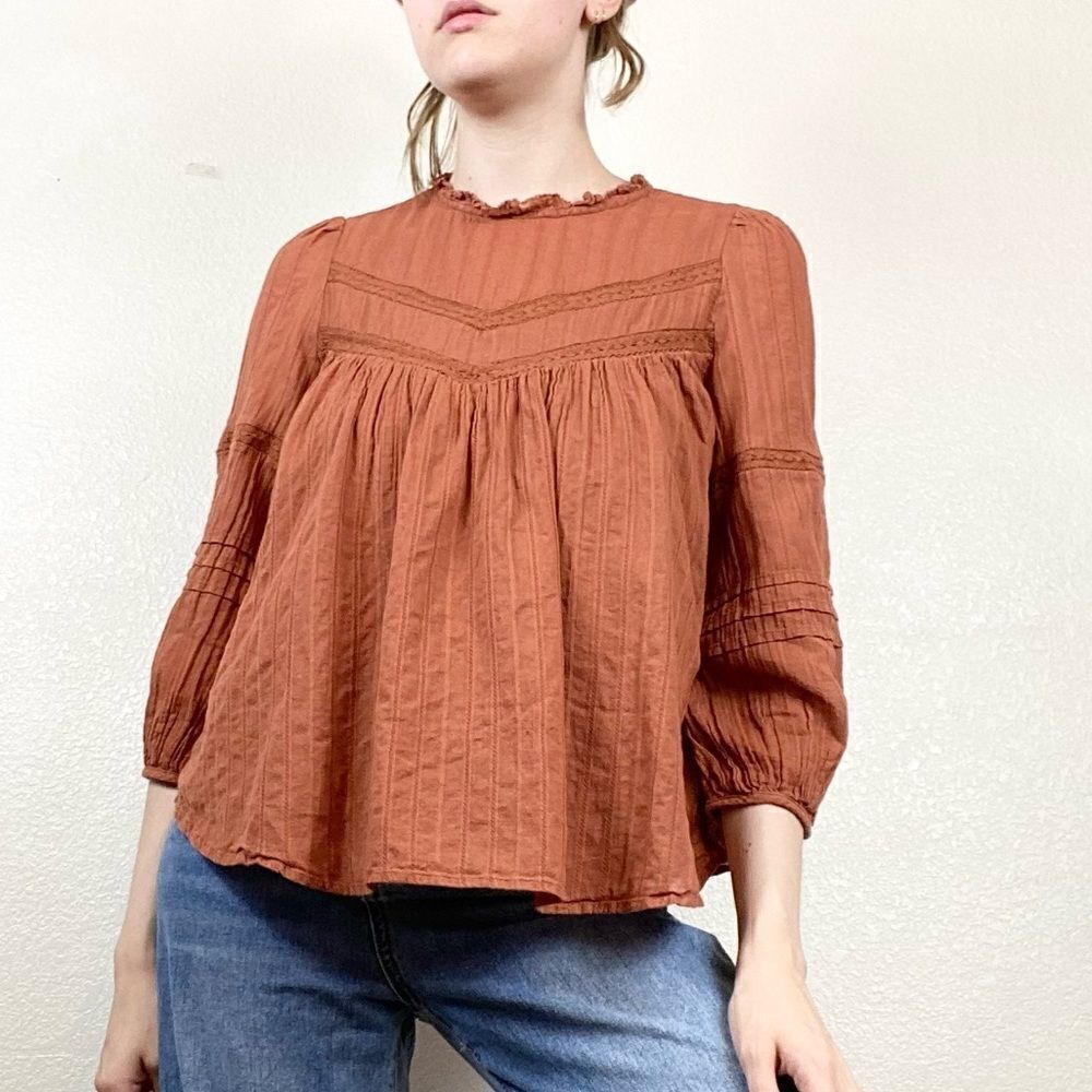 Universal Thread Burnt Orange Yoke Peasant Blouse